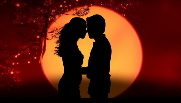 Photo silhouette of a couple in front of a bright orange sun