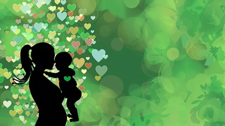 a silhouette of a couple holding hands and a green background with hearts and a green background