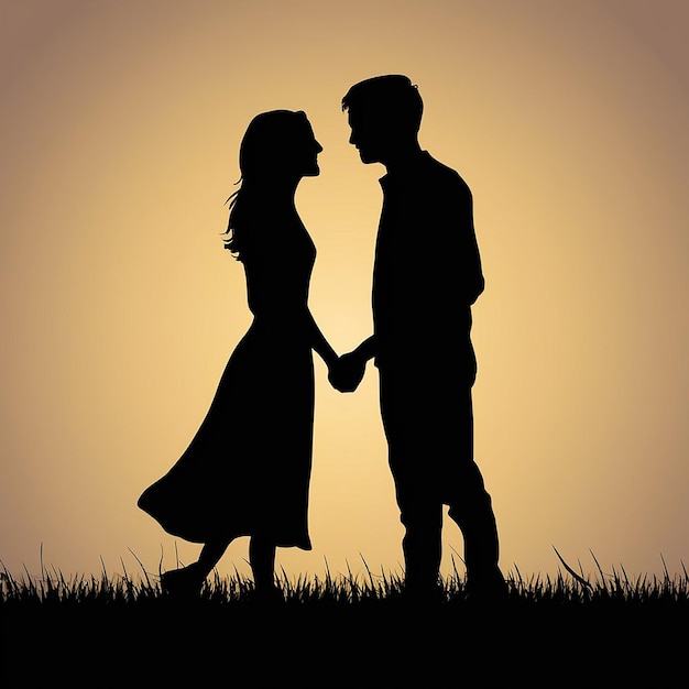 a silhouette of a couple holding hands and a man and woman