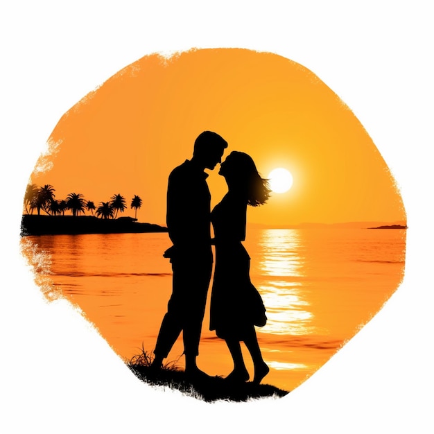 Photo silhouette of a couple kissing on the beach at sunset generative ai