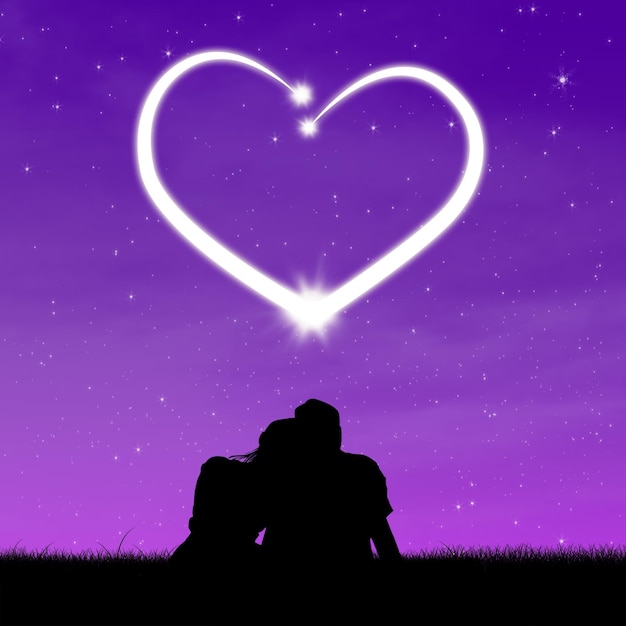 Photo silhouette couple looking at heart