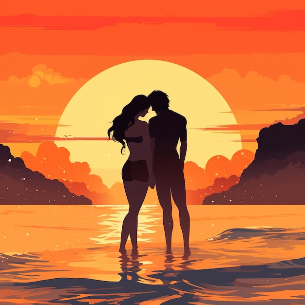 Silhouette of couple in love illustration