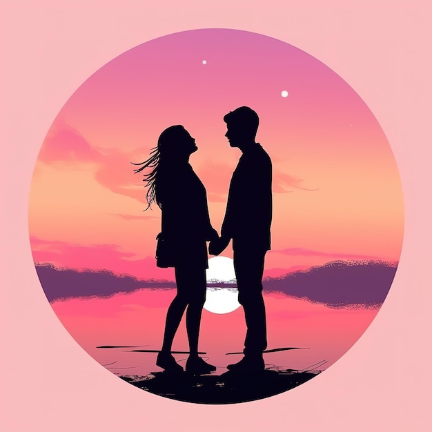 Silhouette of couple in love illustration