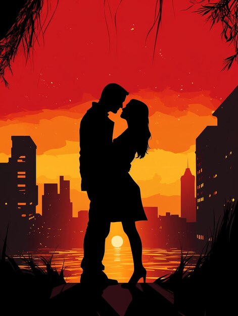 Silhouette of couple in love illustration