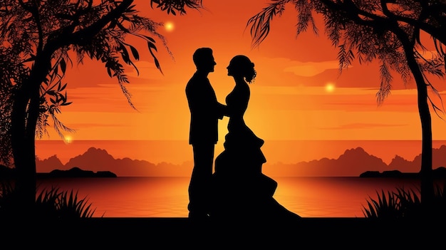 Photo silhouette of couple in love illustration