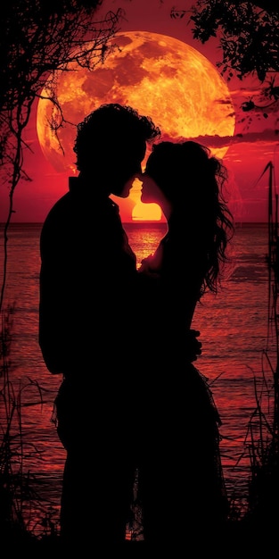 Silhouette couple in love