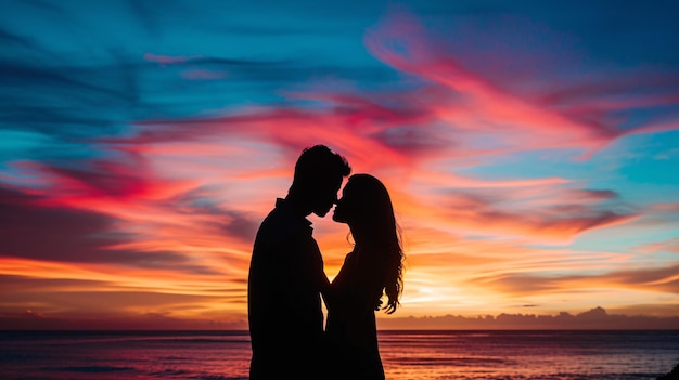 Silhouette of a Couple Sharing a Kiss Against the Shadows