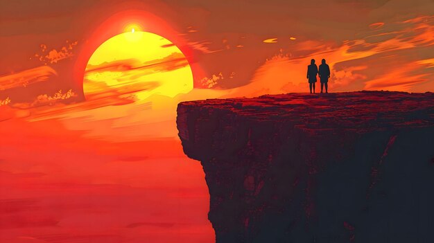 Silhouette Couple watching Sunset