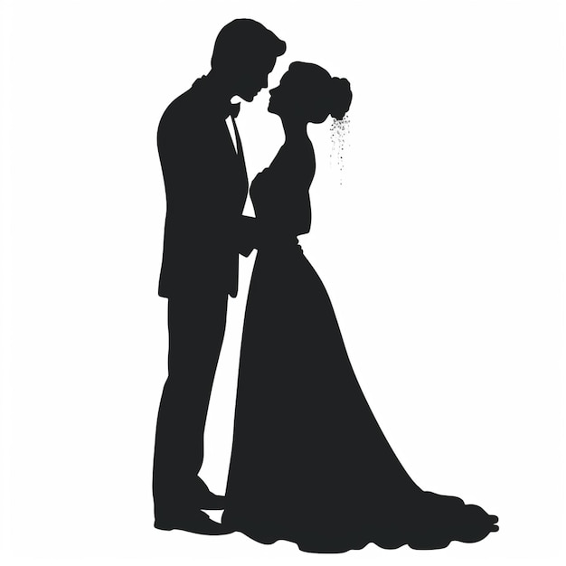 Photo silhouette of a couple in a wedding dress and the word love on the bottom of the image.