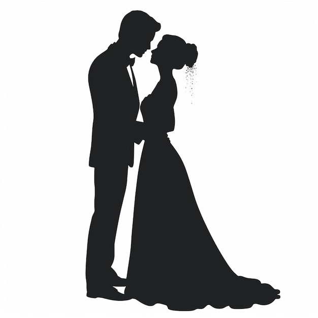 ウェディング ドレスを着たカップルのシルエットと画像の下部に愛という言葉。