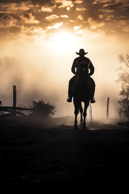 Silhouette of a cowboy riding a horse equestrian illustration wallpaper