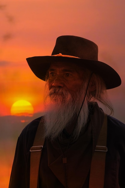 Foto la silhouette del cowboy e il tramonto