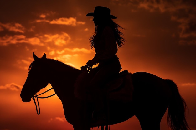 silhouette of cowgirl on a horse