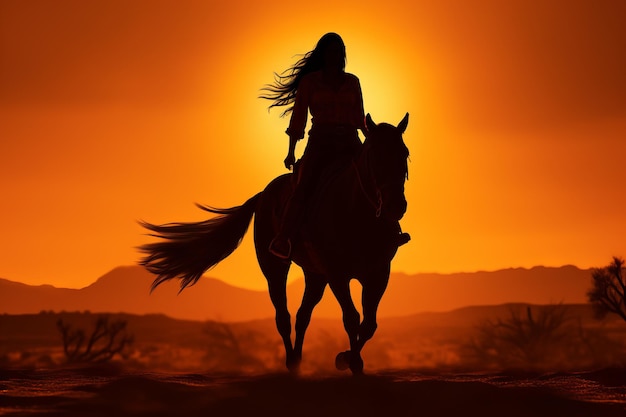 Silhouette of a cowgirl riding a horse equestrian illustration wallpaper