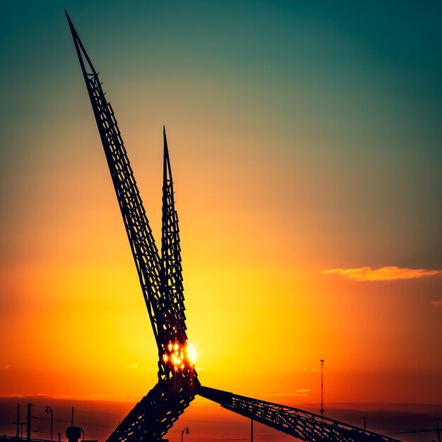 Silhouette of crane against sky during sunset