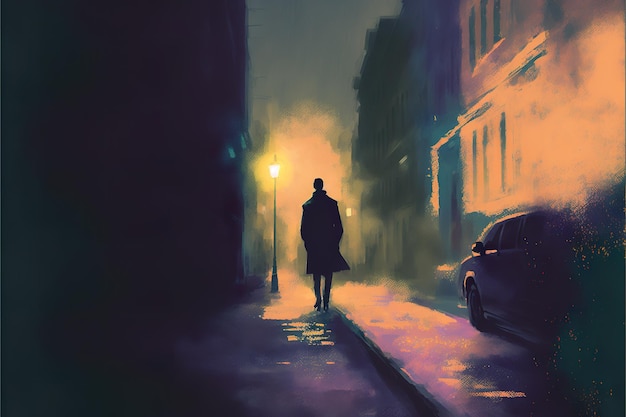 Silhouette of a criminal in a night alley