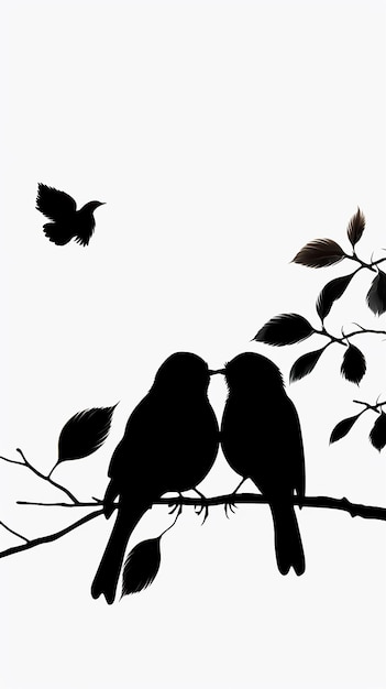 Silhouette cute birds in love