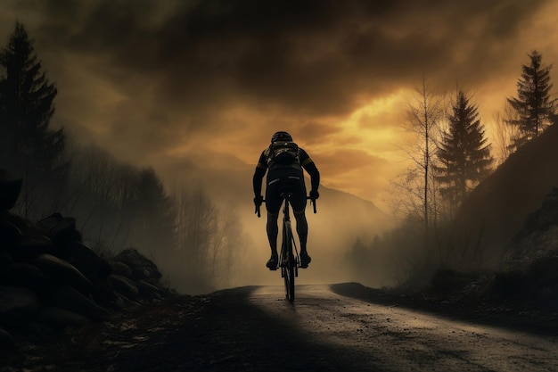 Silhouette of a Cyclist in Motion Generative Ai