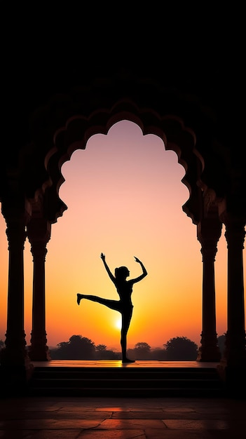 Photo a silhouette of a dancer in front of a sunset.