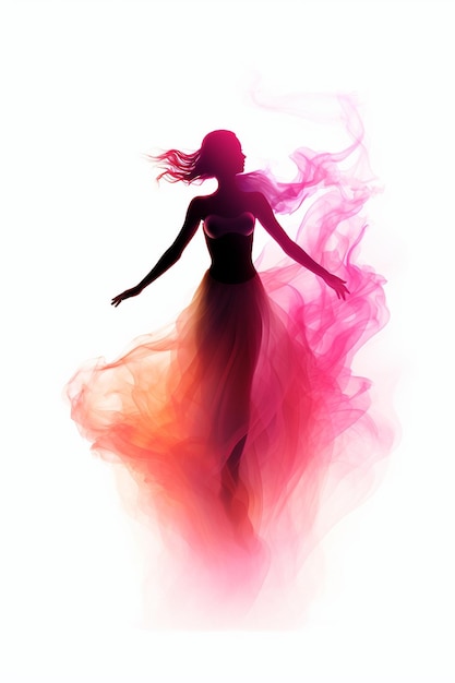 Silhouette of dancer powderd color white background