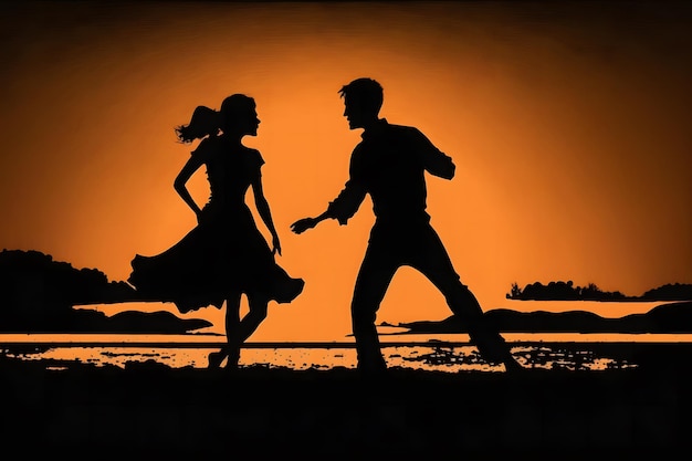 Silhouette of dancing couple in halloween style Neural network AI generated