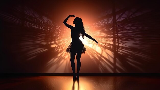 The silhouette of a dancing girl under the lights