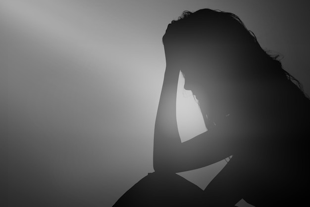 Sad Woman Profile Silhouette Dark Monochrome Stock Photo 245559184