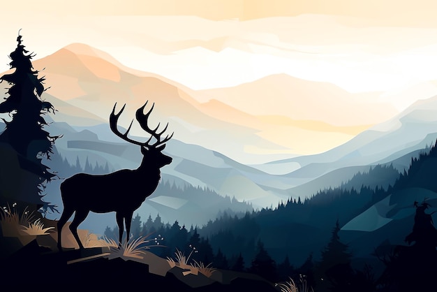 Silhouette of a deer in the mountains Generative AI