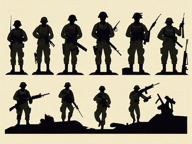 Foto disegno di silhouette di soldati dell'esercito