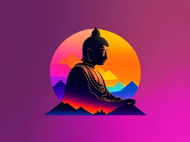 A silhouette design of a buddha statue sunset design Generative ai Vesak day