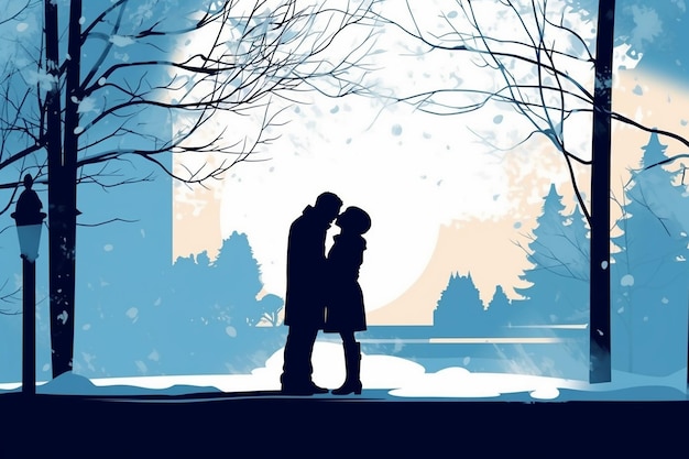 silhouette design of a couple sharing a warm embrace