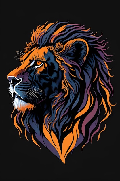 A silhouette design of a lion a sunset design bright bold colors lowpoly Digital art