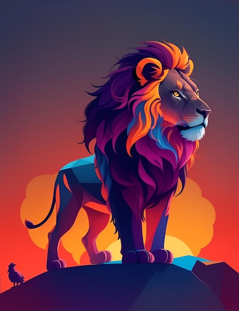 silhouette design of a lion sunset