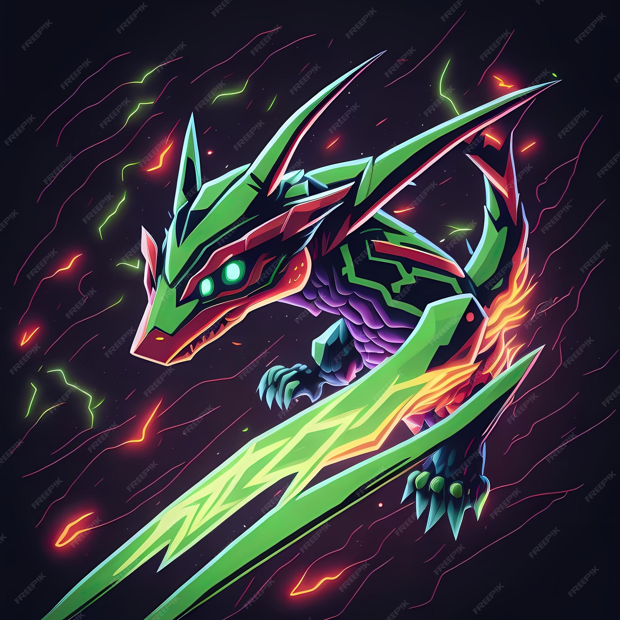 Download Glowing Neon Green Rayquaza Wallpaper