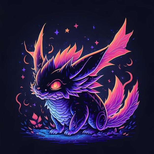 Silhouette Design MonsterInspired Pokemon on a Colourful electric lightning Vector style Tshirt