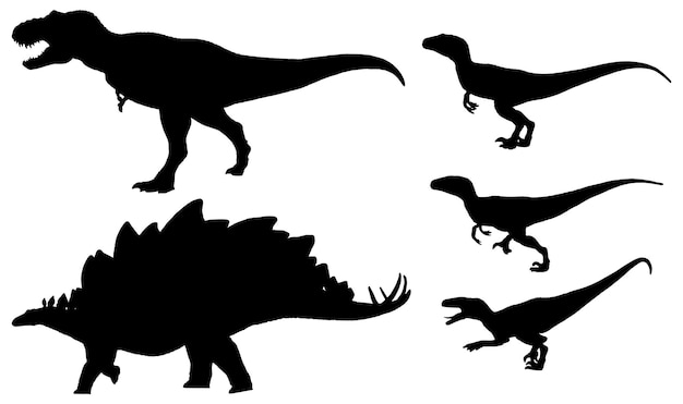 silhouette of dinosaurs isolated on white background
