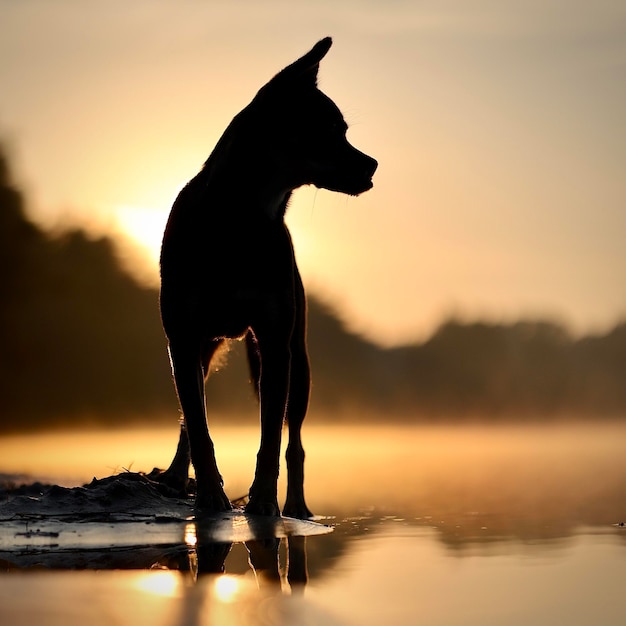 silhouette dog on beach during sunset