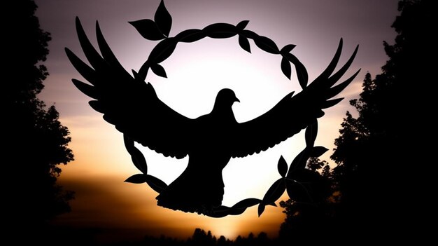 Silhouette of a dove on a background of the sun International Peace Day Concept