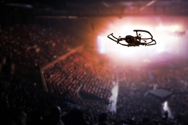 Silhouette of Drone flying for taking video streaming