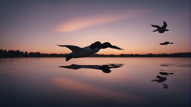 Silhouette of ducks in water