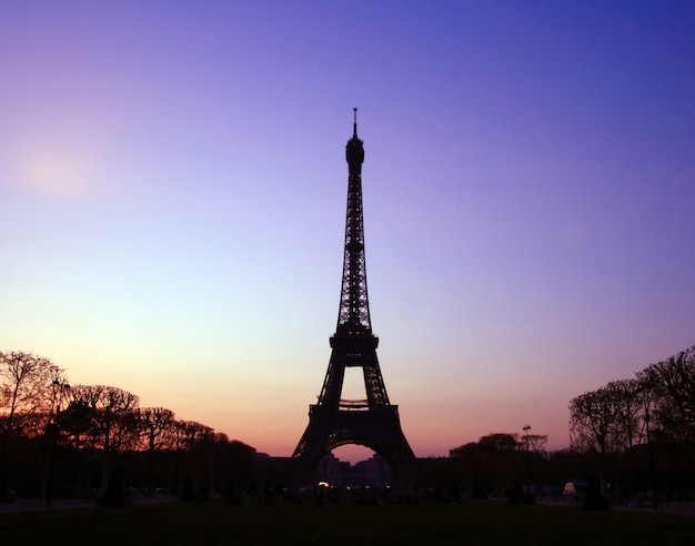 Silhouette of Eiffel Tower in the evening