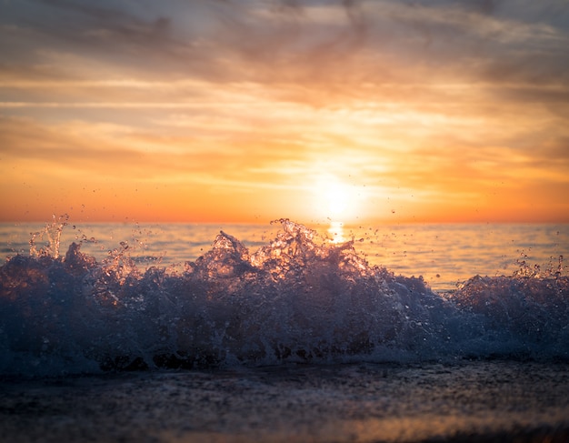 Silhouette of empty beach at sun set