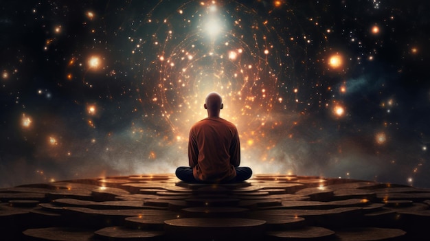 意識とスピリチュアリティのための宇宙の背景や壁紙のシルエットエネルギーと瞑想