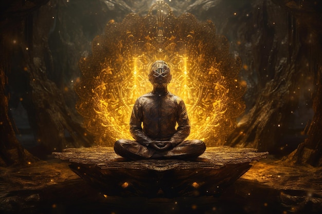 Silhouette energy zen pose aura yoga peace meditation spiritual chakra Generative AI