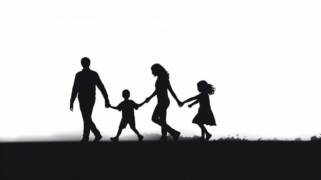 silhouette of a family walking in a field holding hands generative ai