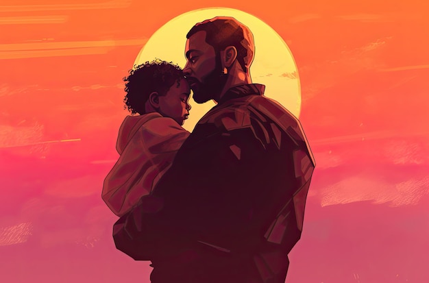 Silhouette of father hugging his son