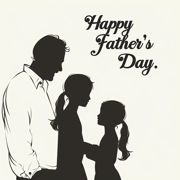 Silhouette of a Father and Two Children Boy and Girl