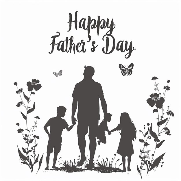 Silhouette of a Father and Two Children Boy and Girl