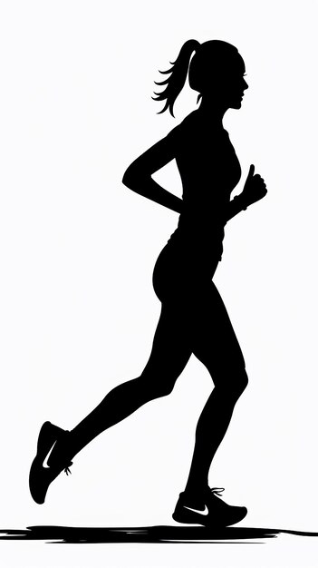 Photo silhouette female runner cartoon vector white background fitness exercise