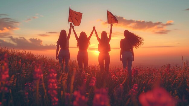 Photo silhouette of females holding fists in the air